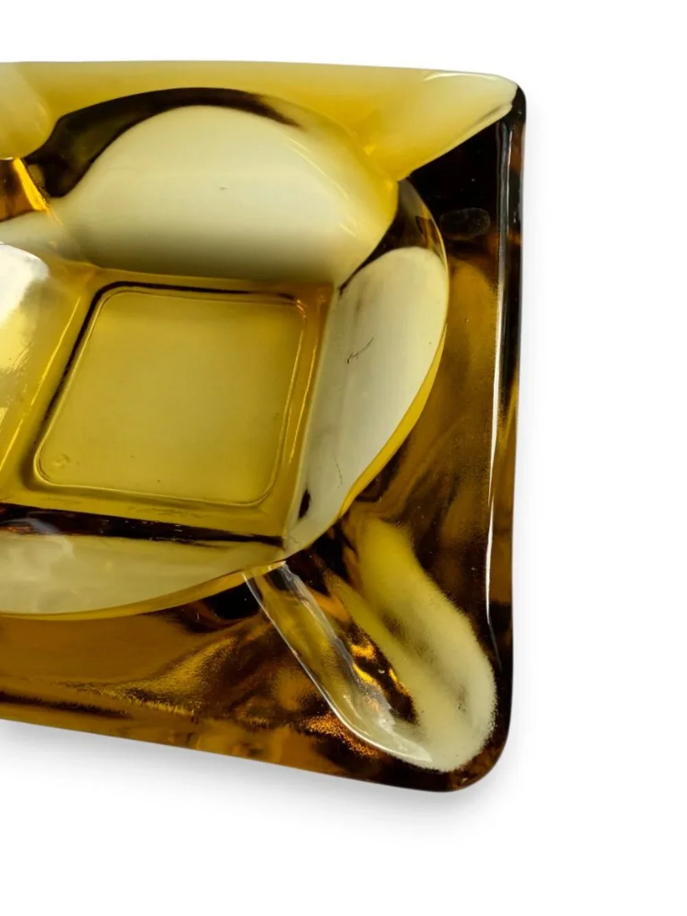 Vintage Amber Square Glass Ashtray Mid Century Modern Minimalist Decor 6